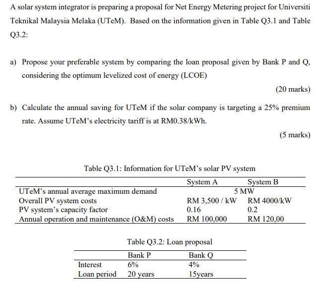 Solved A solar system integrator is preparing a proposal for | Chegg.com