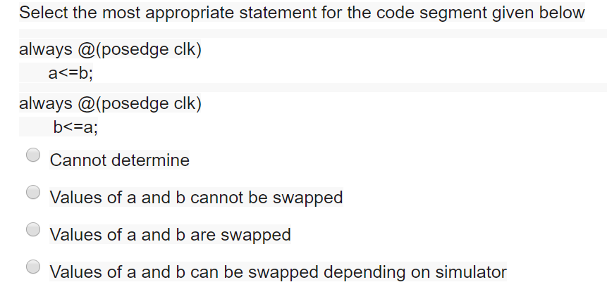 Solved Select the most appropriate statement for the code | Chegg.com