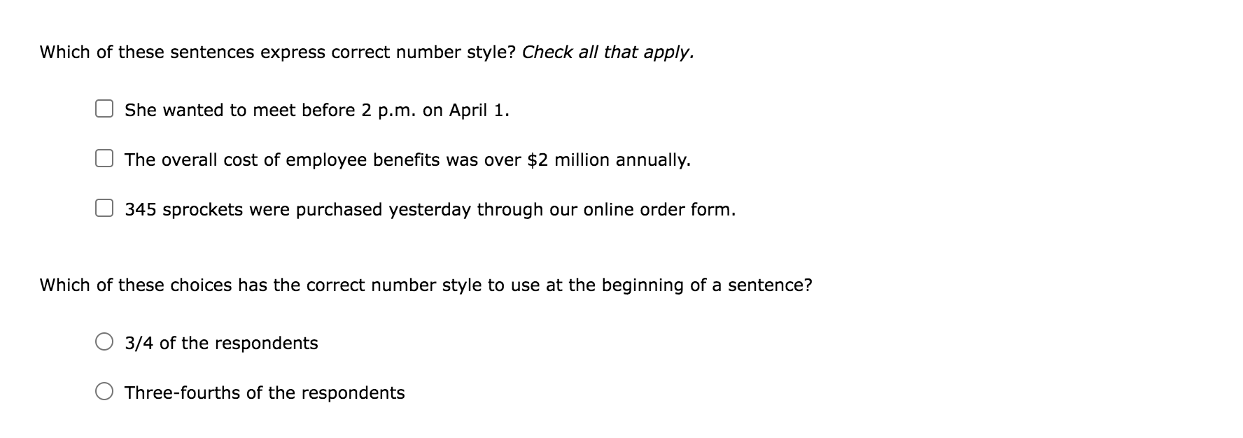 Solved Which of these sentences express correct number