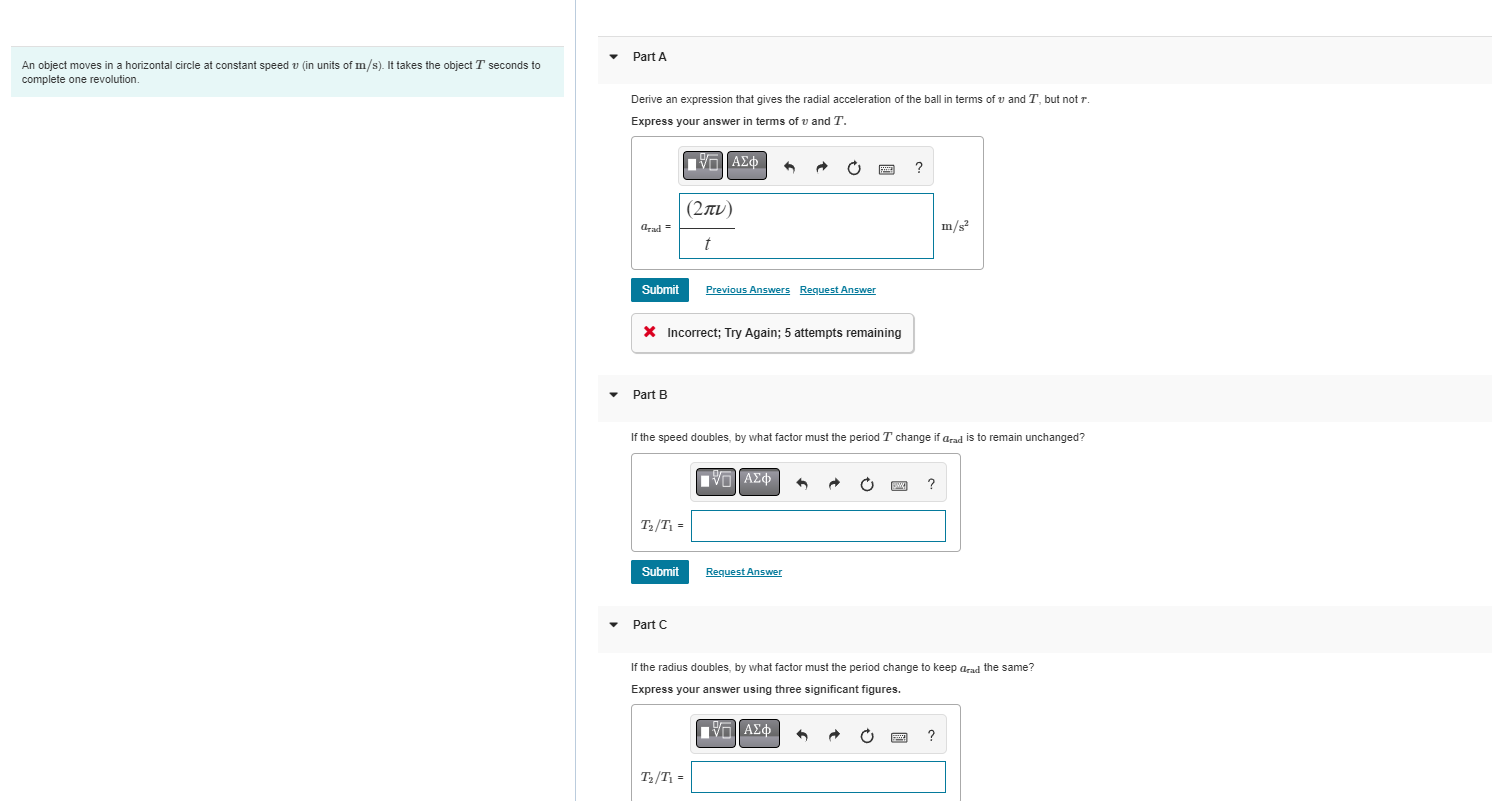 Solved An object moves in a horizontal circle at constant | Chegg.com