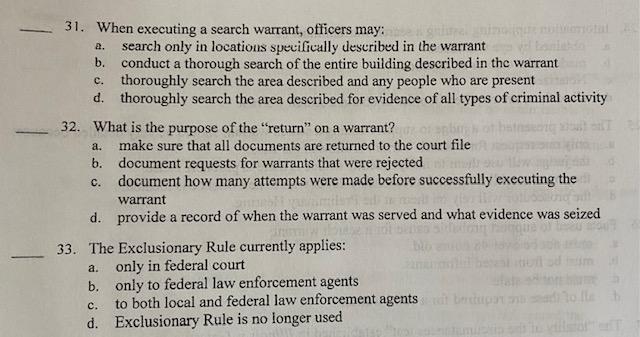 Solved A A. 31. When Executing A Search Warrant, Officers | Chegg.com