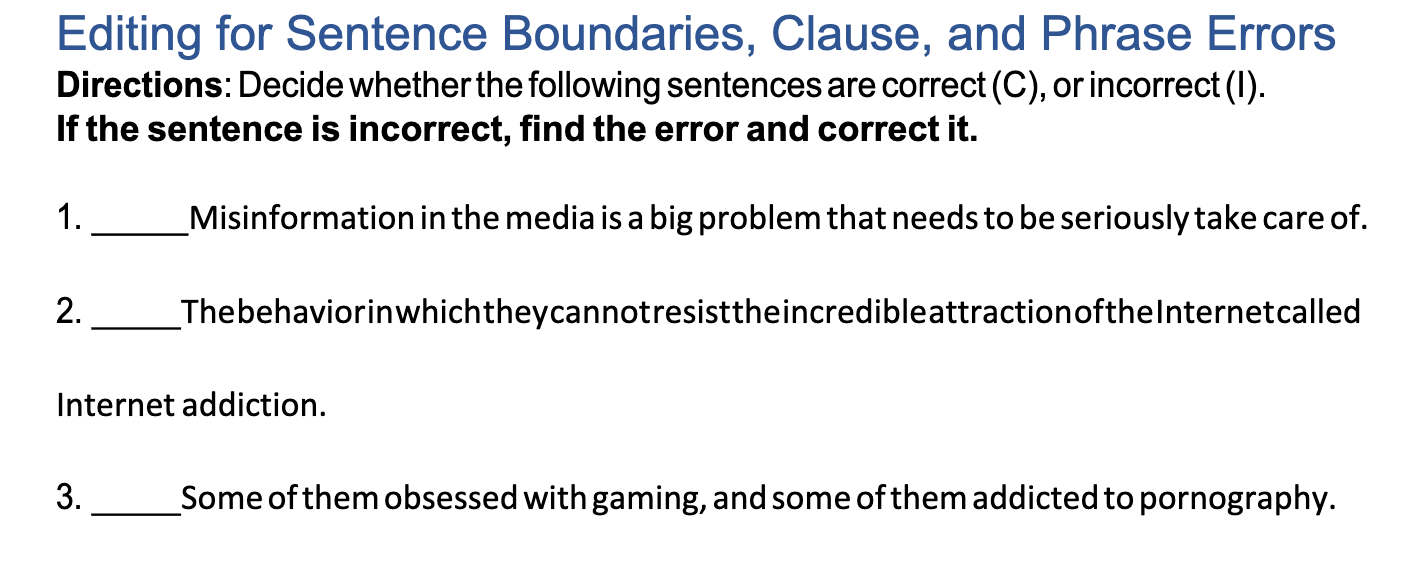 Solved Editing For Sentence Boundaries, Clause, And Phrase | Chegg.com