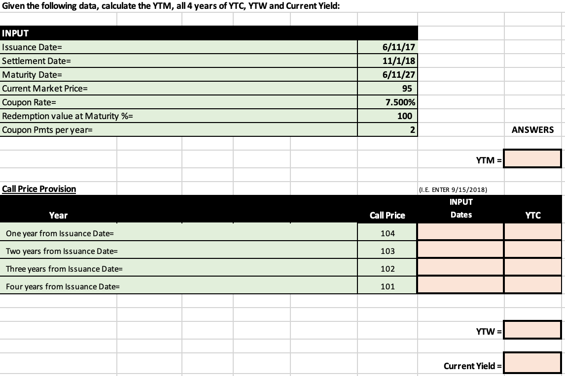 Implement Your Formulation In Excel And Show Formu Chegg Com