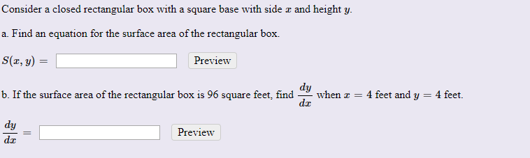 Solved Consider a closed rectangular box with a square base | Chegg.com
