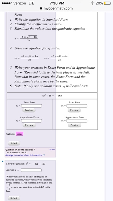 Solved Steps 1. Write the equation in Standard Form 2. | Chegg.com