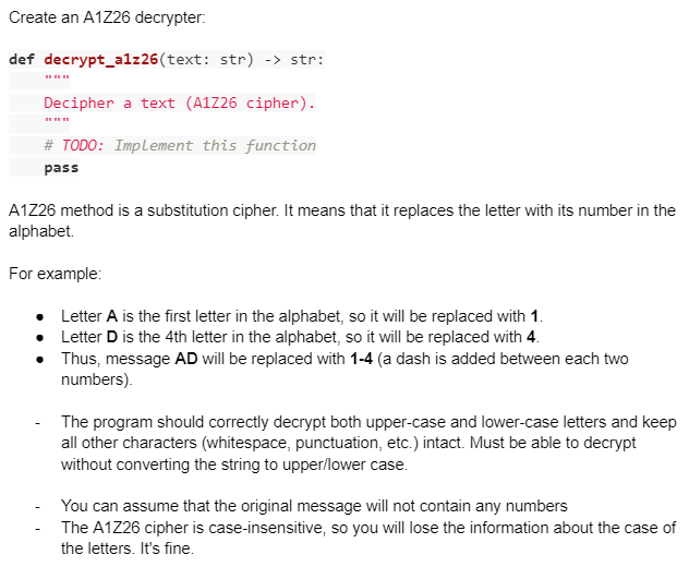 DES テキスト ANSWER keywords Solved Create an A1Z26 decrypter: def decrypt_a1z26(text