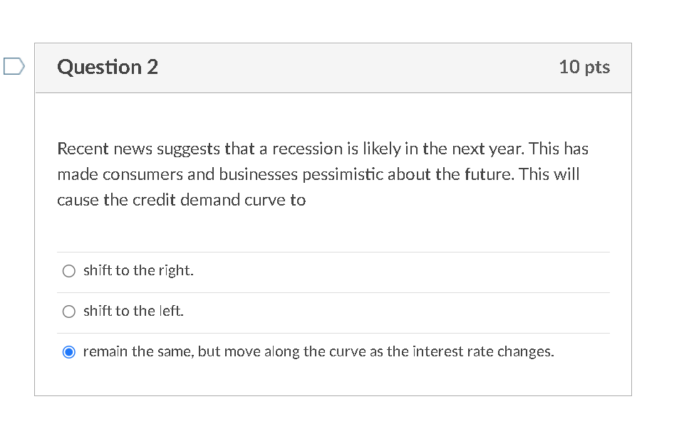 Solved Recent news suggests that a recession is likely in Chegg com