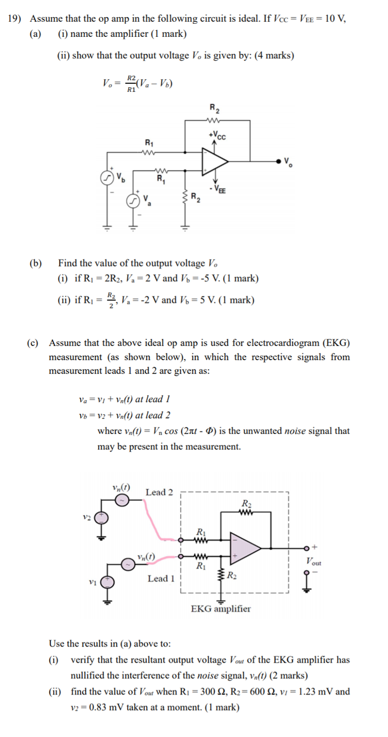 Solved 19) Assume that the op amp in the following circuit | Chegg.com