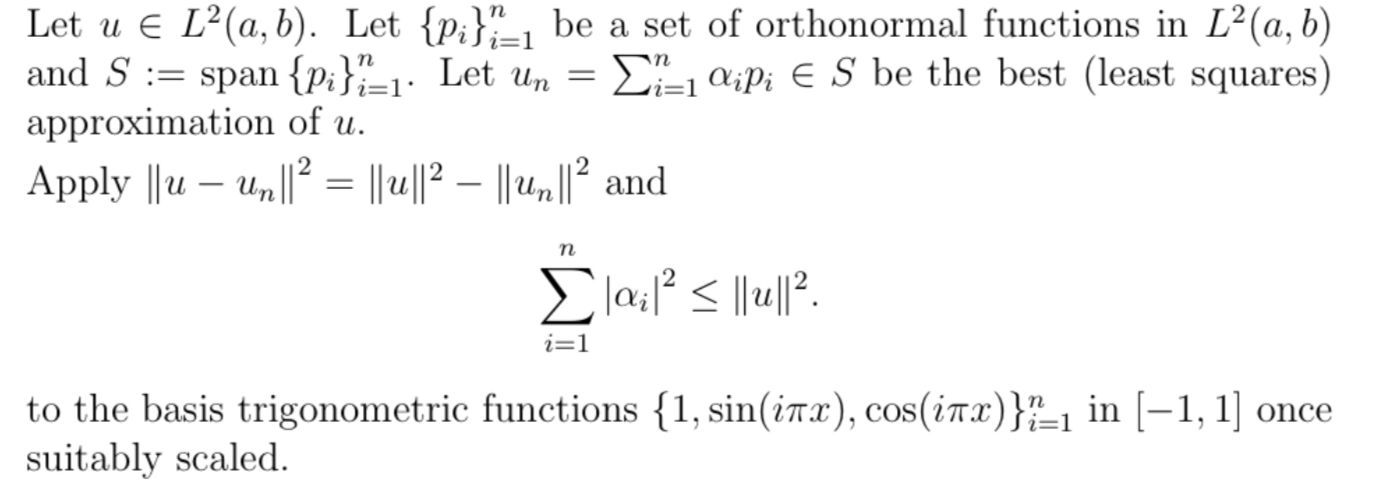 Solved Let u∈L2(a,b). Let {pi}i=1n be a set of orthonormal | Chegg.com