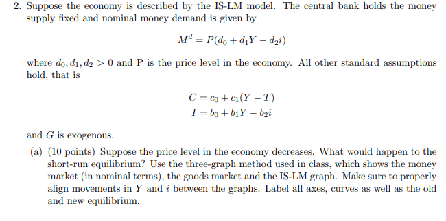 Solved 2. Suppose The Economy Is Described By The IS-LM | Chegg.com