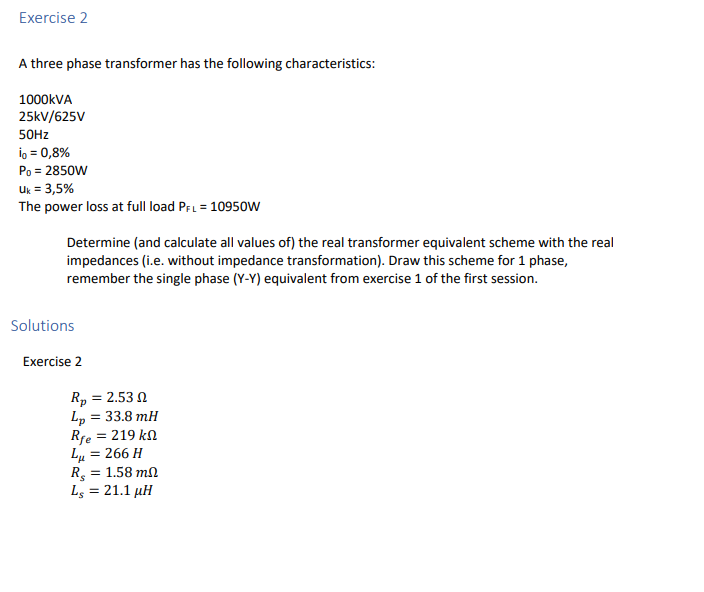 Solved Exercise 2 A Three Phase Transformer Has The | Chegg.com