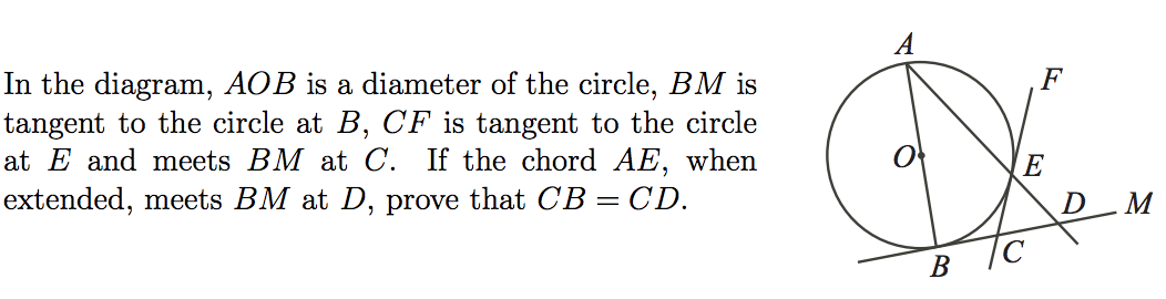 Solved In the diagram, AOB is a diameter of the circle, BM | Chegg.com