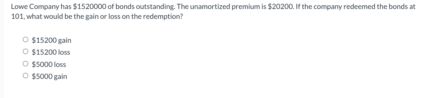 Solved Lowe Company has $1520000 of bonds outstanding. The | Chegg.com