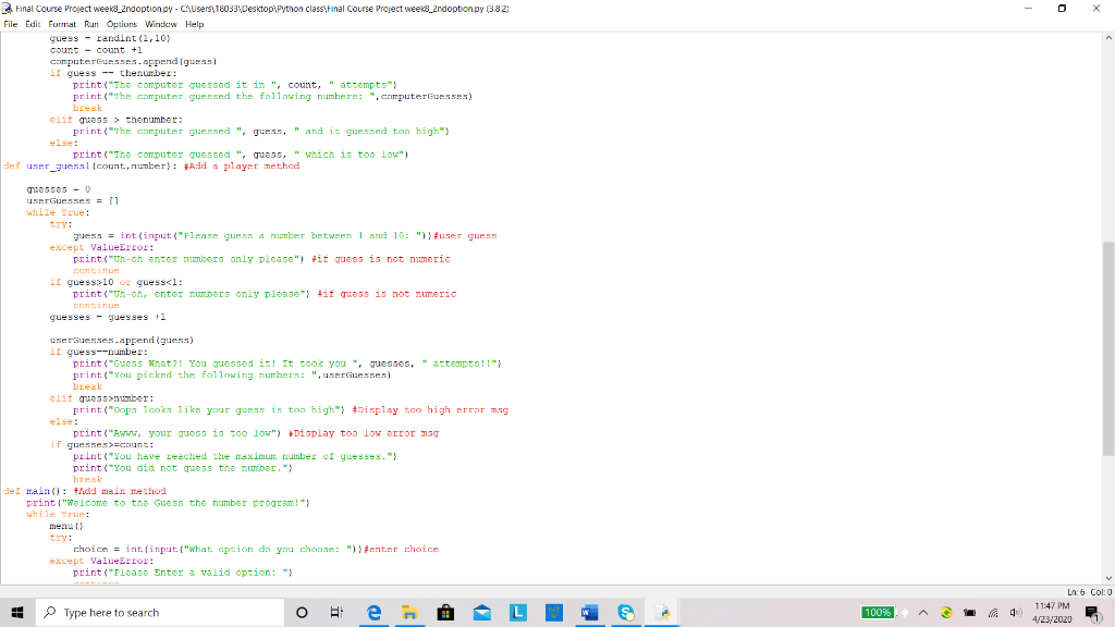 Solved Final Course Project week8_2ndoption.py - C Users | Chegg.com