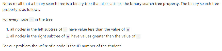 Solved 1. Binary Search Tree [50 marks] Write a class called | Chegg.com