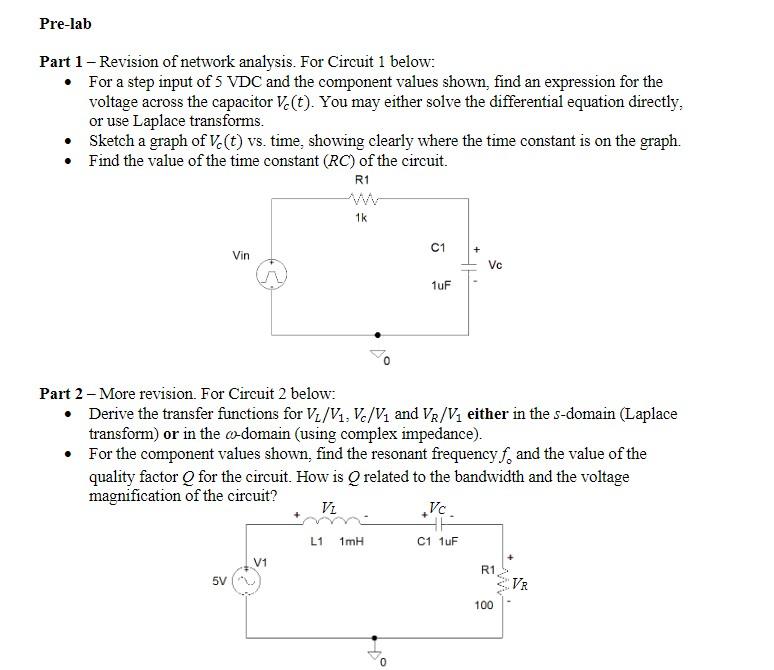 Solved Part 1 – Revision of network analysis. For Circuit 1 | Chegg.com