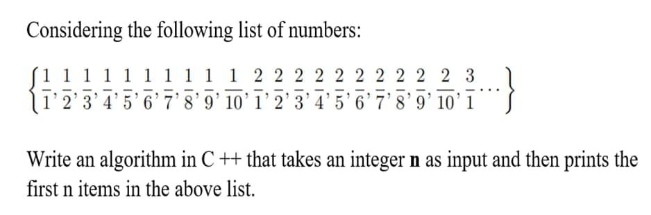 Solved Considering the following list of numbers: 1 1 1 1 1 | Chegg.com