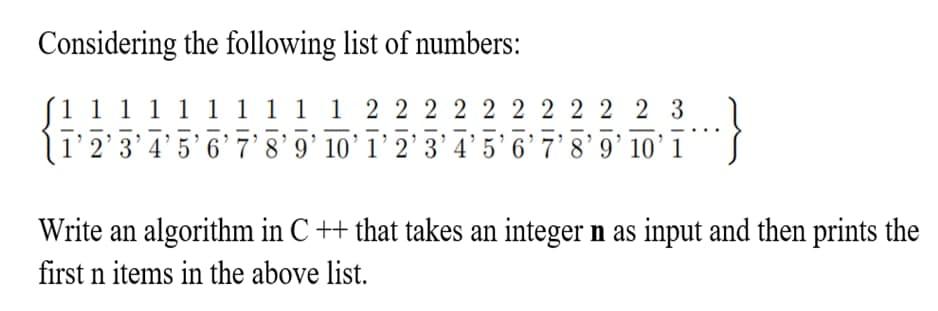 Solved Considering The Following List Of Numbers: 1 1 1 1 1 | Chegg.com