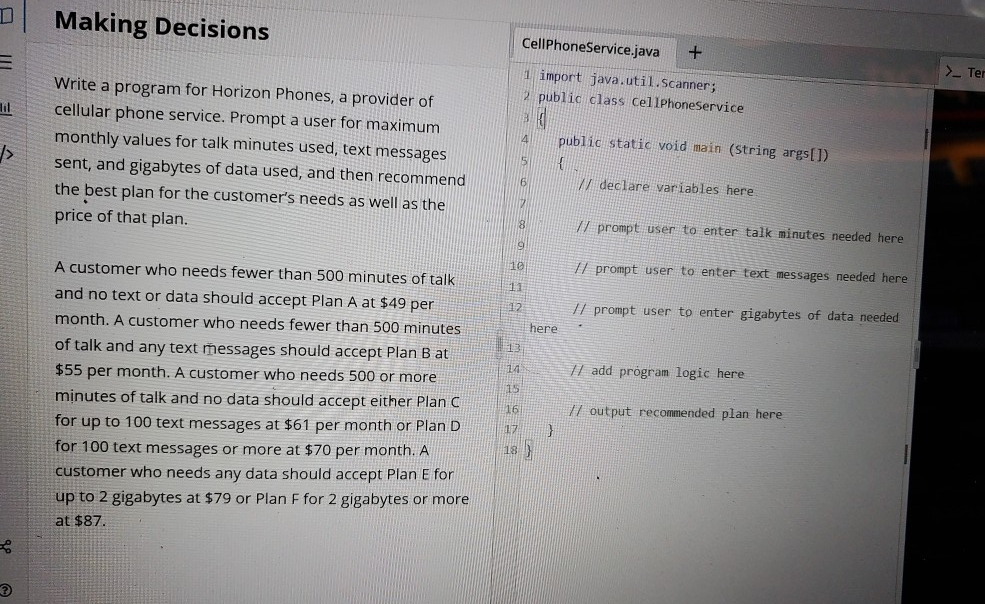 Solved Making Decisions III CellPhoneService.java + 1 import | Chegg.com