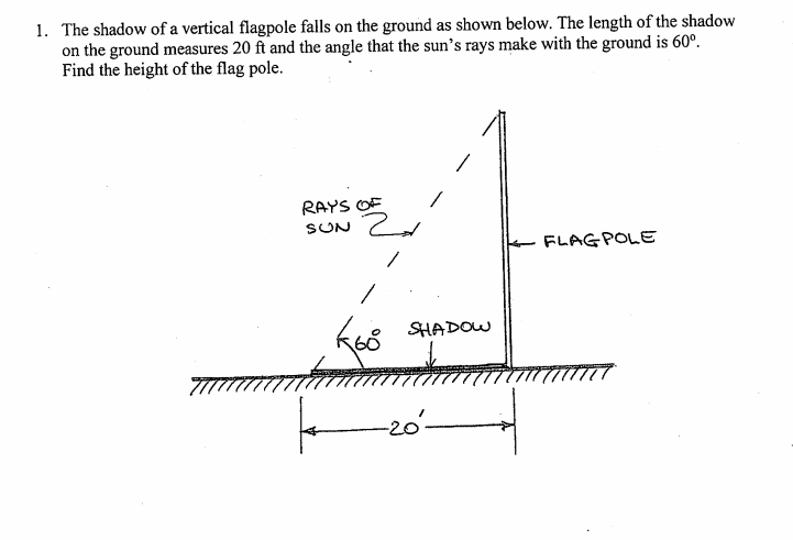 Solved 1. The shadow of a vertical flagpole falls on the | Chegg.com