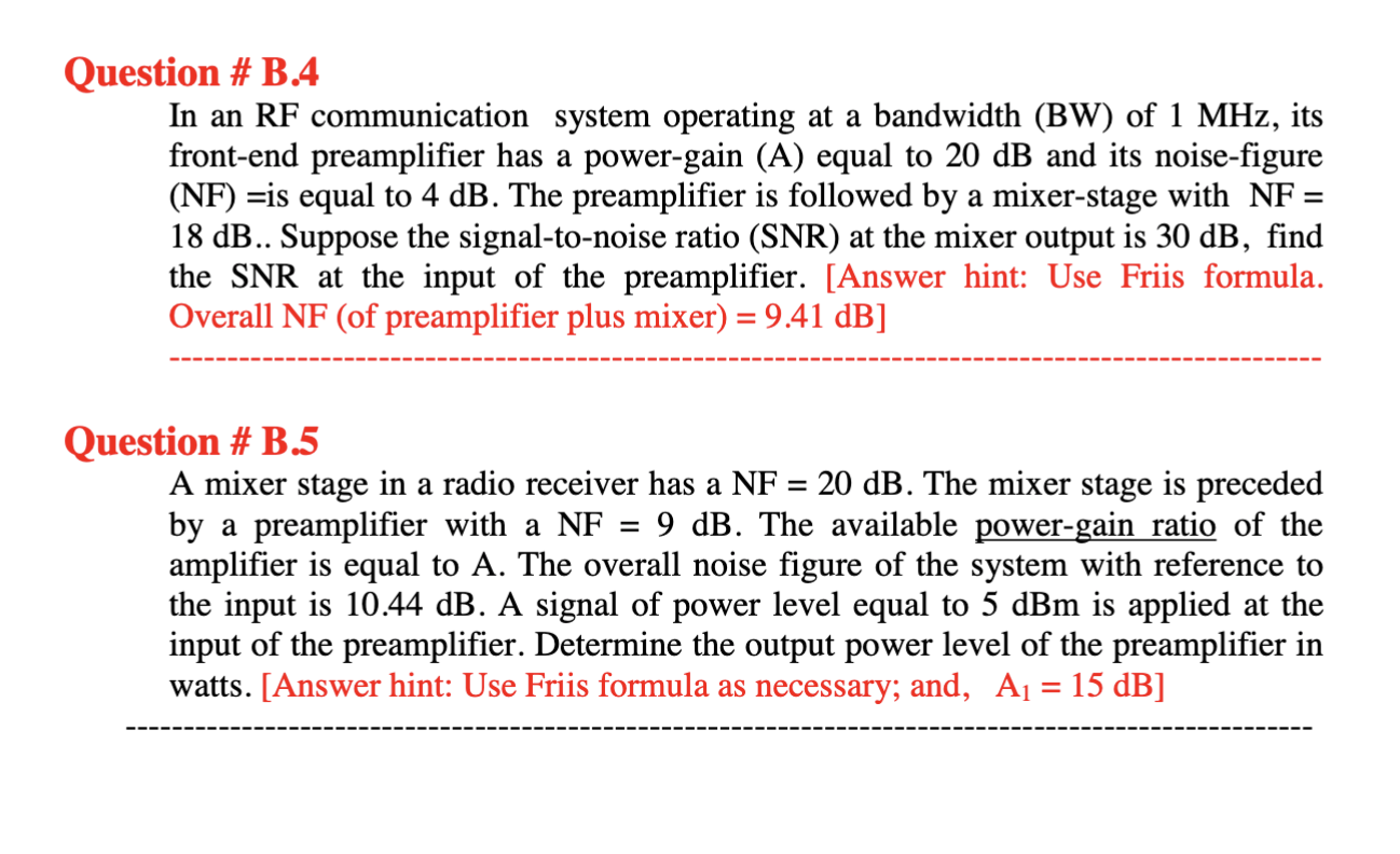 Solved Question # B.4 In an RF communication system | Chegg.com