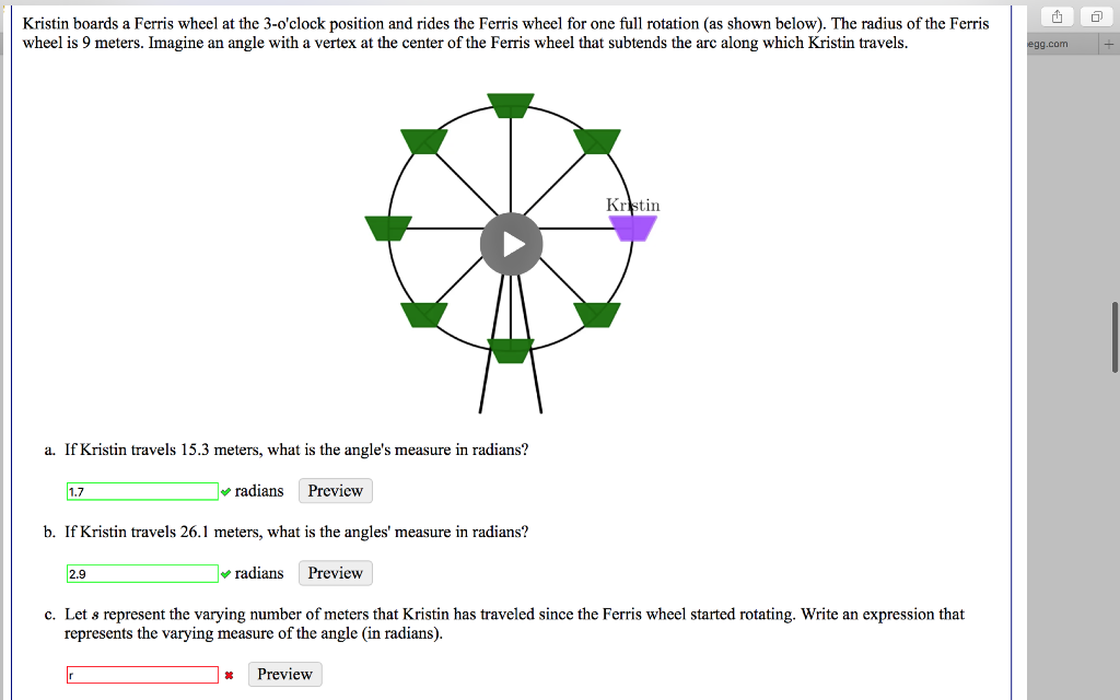 Solved Kristin boards a Ferris wheel at the 3o'clock