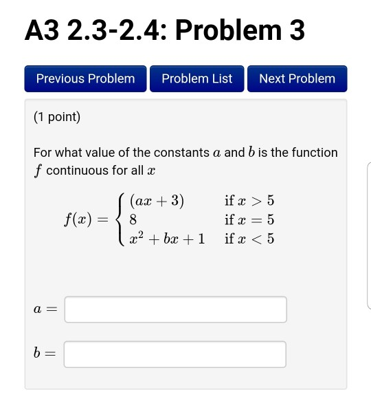 Solved A3 2.3-2.4: Problem 3 Previous Problem Problem List | Chegg.com