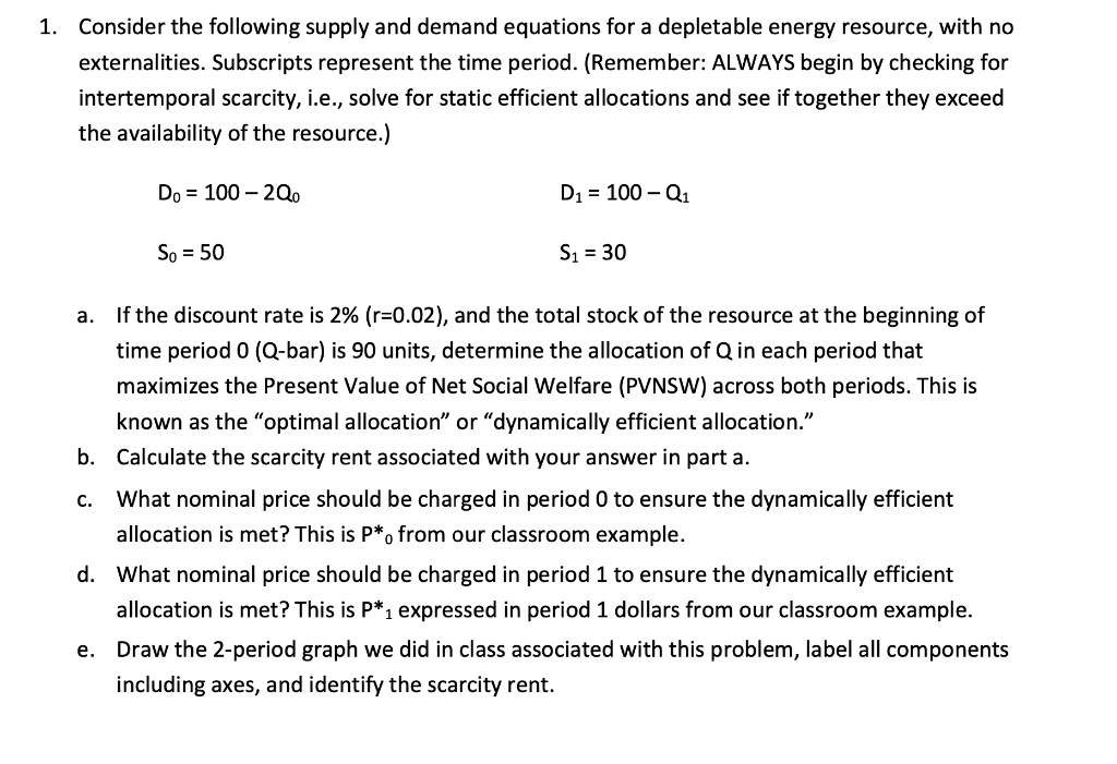 Solved 1. Consider the following supply and demand equations | Chegg.com