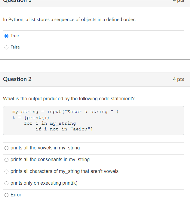 Solved трсы In Python, a list stores a sequence of objects | Chegg.com