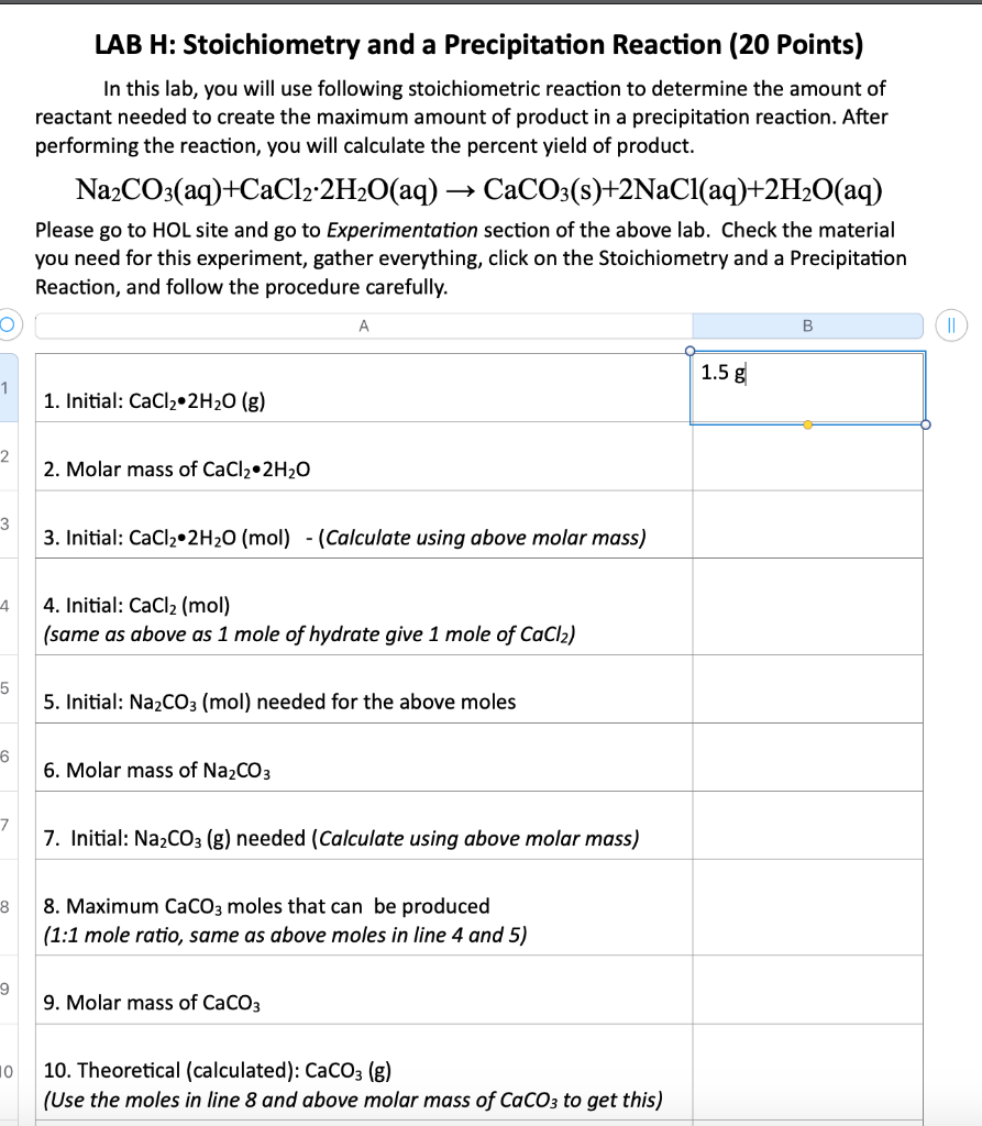 Lab H Stoichiometry And A Precipitation Reaction 20 Chegg 