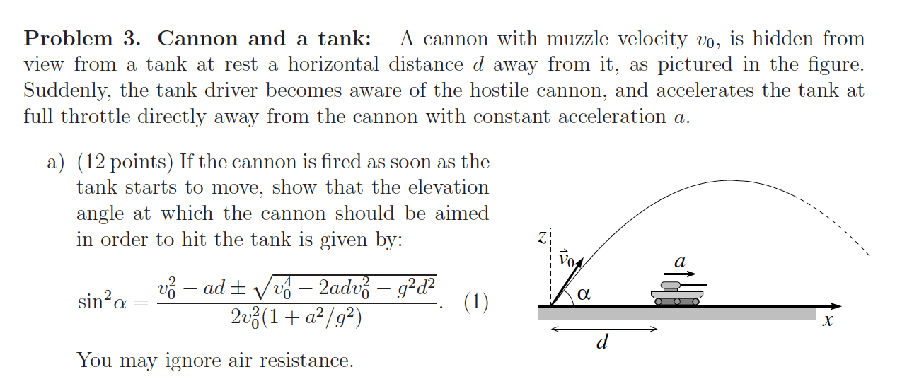 Solved Problem 3. Cannon and a tank: A cannon with muzzle | Chegg.com