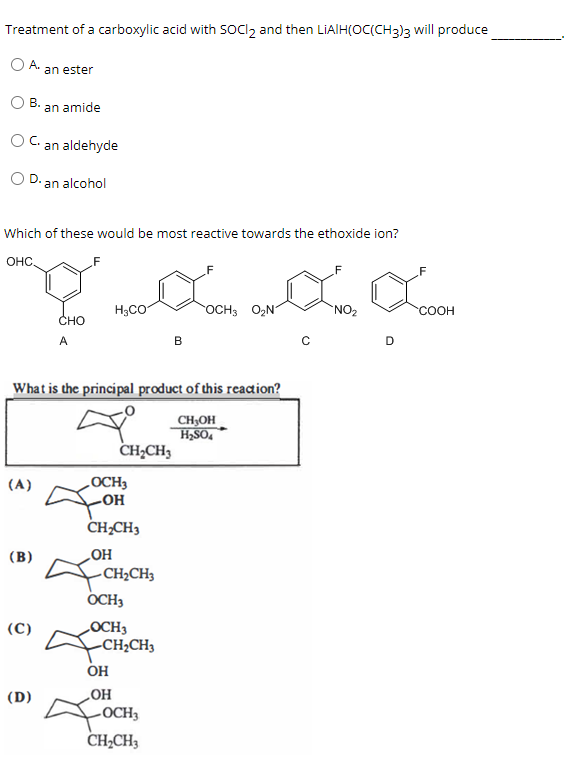 Solved Treatment of a carboxylic acid with SOCl2 and then | Chegg.com