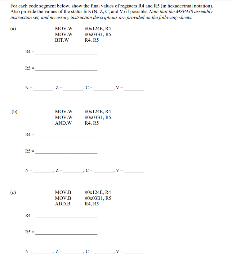 Solved For each code segment below, show the final values of | Chegg.com