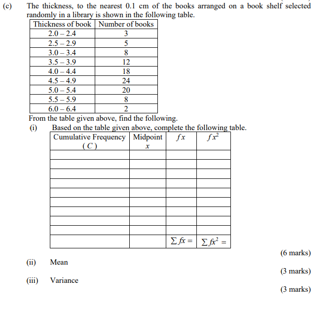 Solved (c) The thickness, to the nearest 0.1 cm of the books | Chegg.com