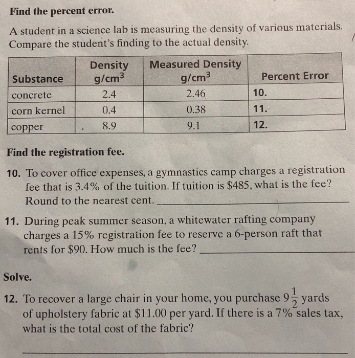 Solved Find the percent error. A student in a science lab is