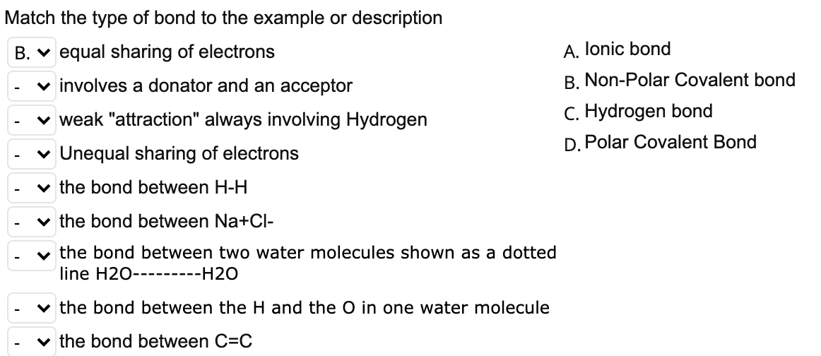 Solved Match the type of bond to the example or description | Chegg.com