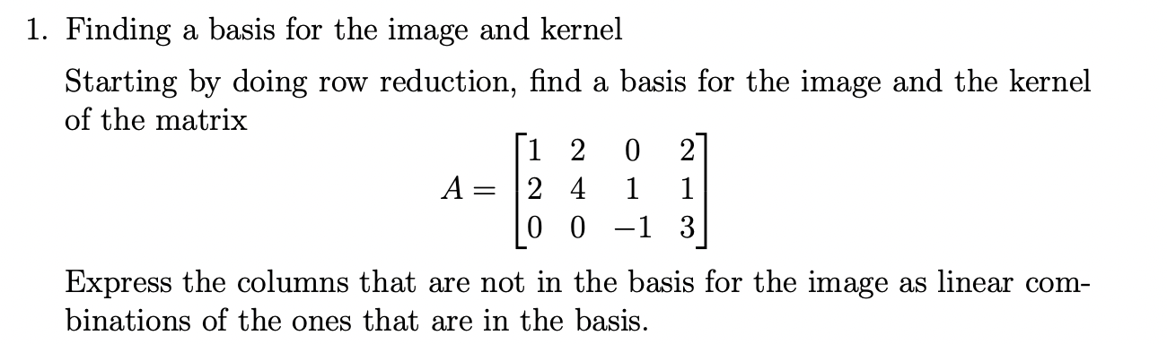 how to find basis of kernel of matrix