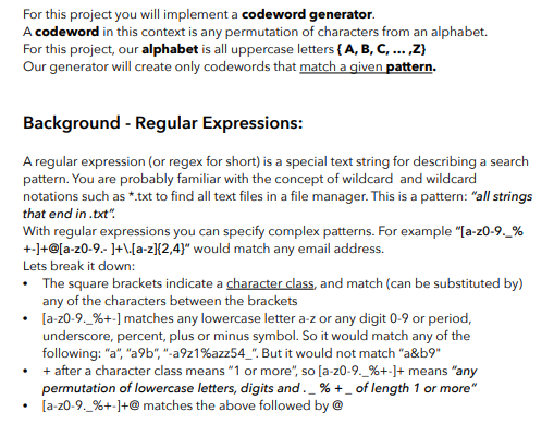 For this project you will implement a codeword | Chegg.com
