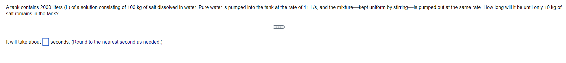 Solved Part 1 A tank contains 2000 liters (L) of a solution | Chegg.com