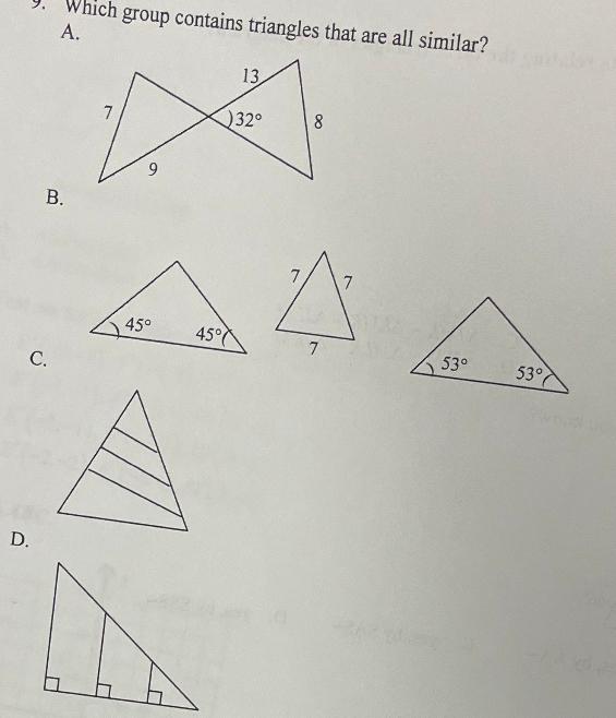 Solved 9. Which group contains triangles that are all | Chegg.com