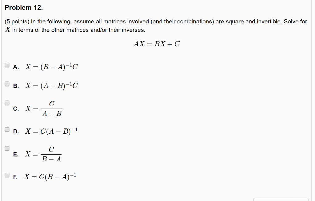 Solved Problem 12. (5 points) In the following, assume all | Chegg.com