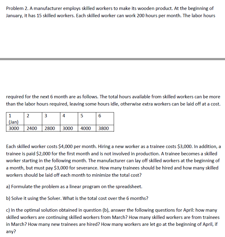 Solved Problem 2. A manufacturer employs skilled workers to | Chegg.com