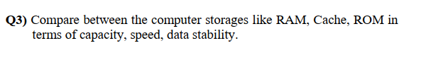 Solved Q3) Compare between the computer storages like RAM, | Chegg.com