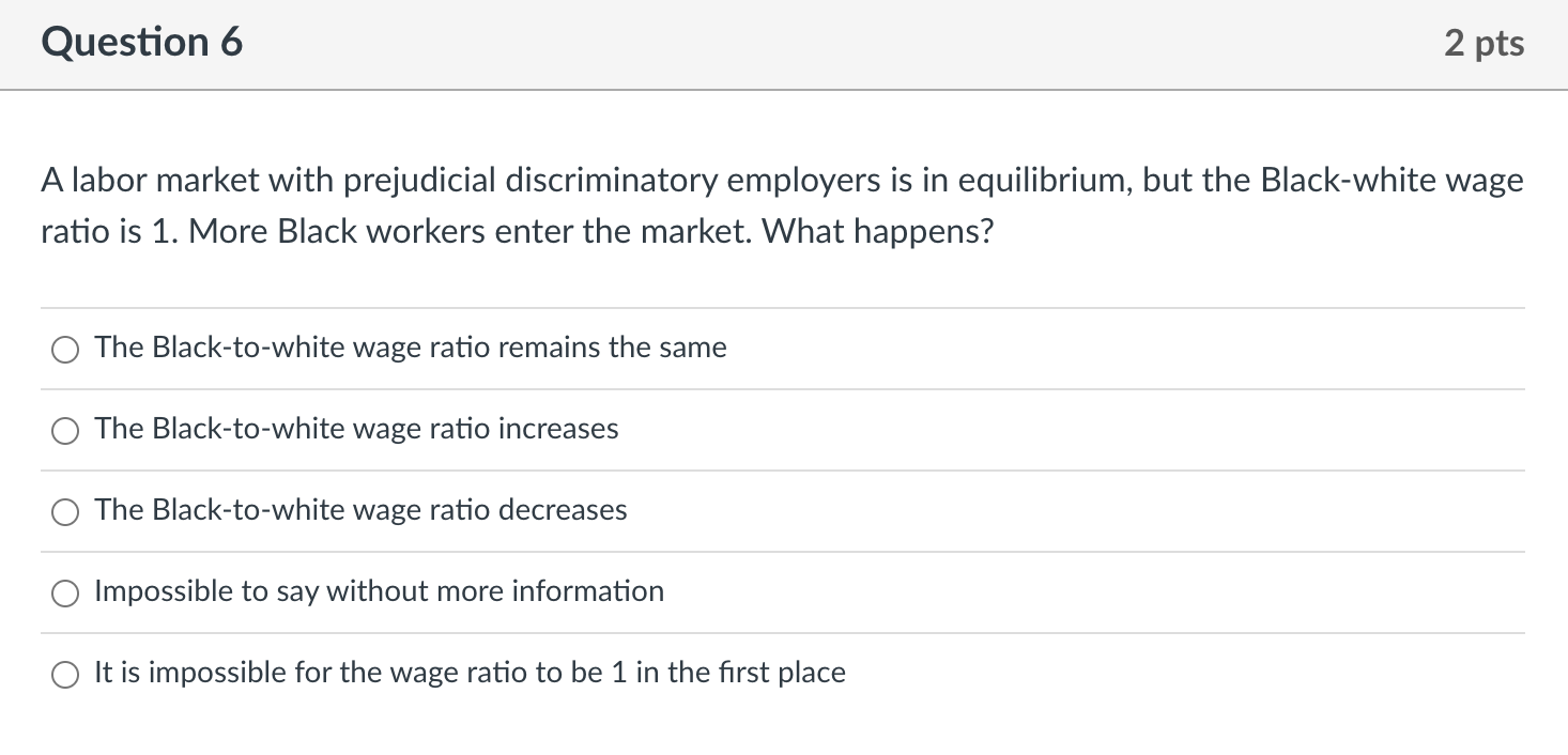 Solved A labor market with prejudicial discriminatory