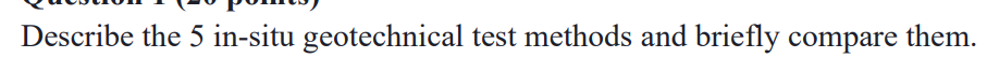 Solved Describe the 5 in-situ geotechnical test methods and | Chegg.com