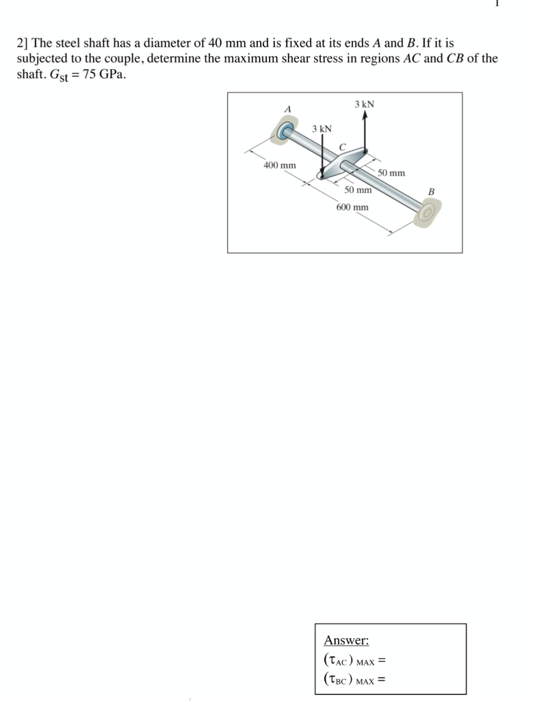 Solved 2] The steel shaft has a diameter of 40 mm and is | Chegg.com