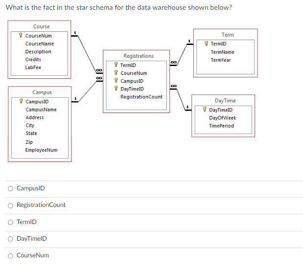 Solved What is the fact in the star schema for the data | Chegg.com