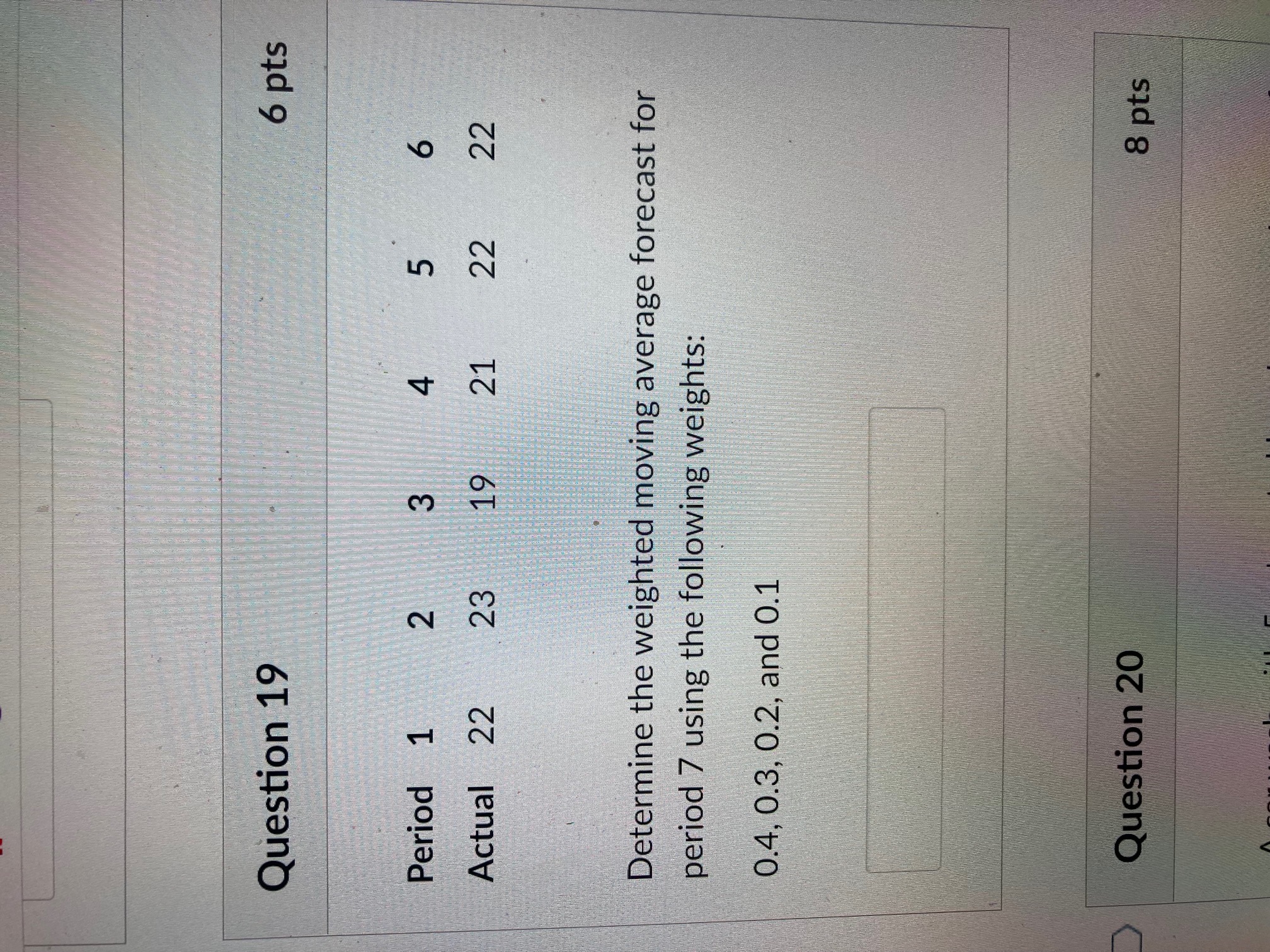 Solved Question 19 6 pts Period 1 2 3 4 5 ол 6 Actual 22 23 | Chegg.com