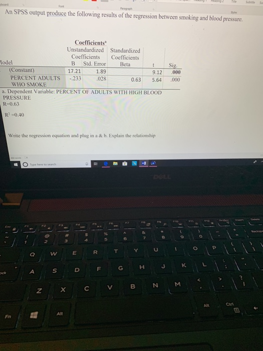 Solved An SPSS output produce the following results of the | Chegg.com