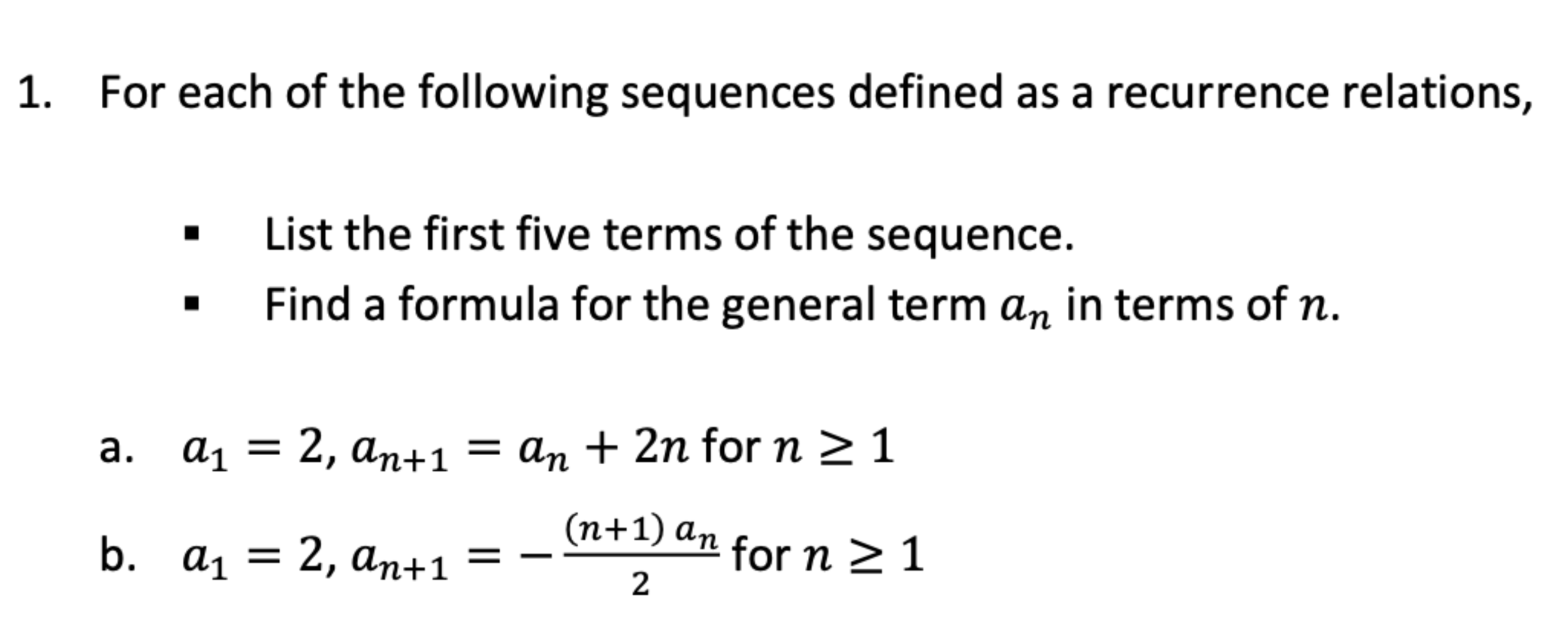 Solved For each of the following sequences defined as a | Chegg.com